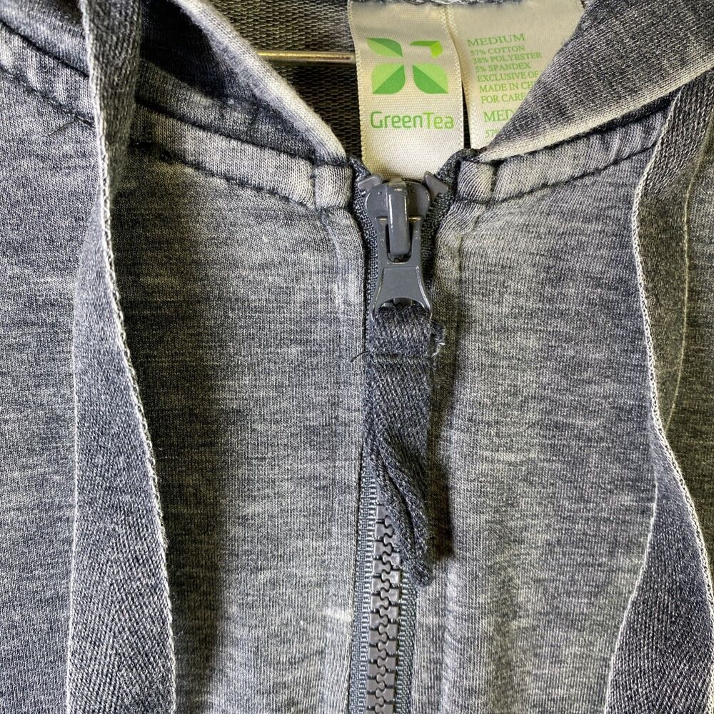 GreanTea Womens Hoodie - Size MED - Faux Distressed Heathered Gray French Terry - Picture 10 of 14